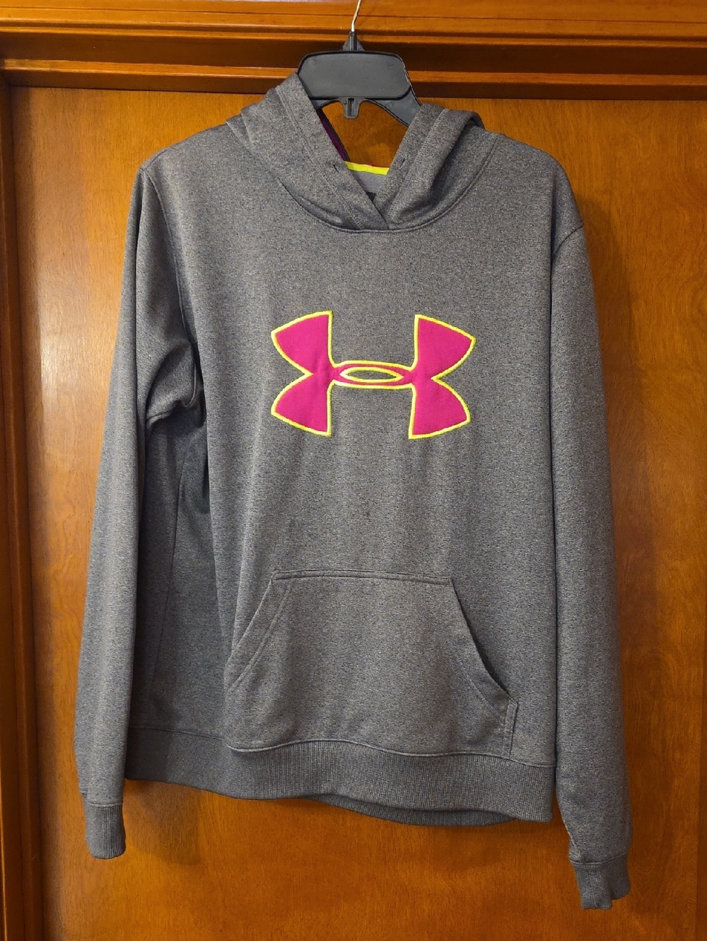 Under Armour Heather Gray Hoodie with Pink & Neon Yellow Logo